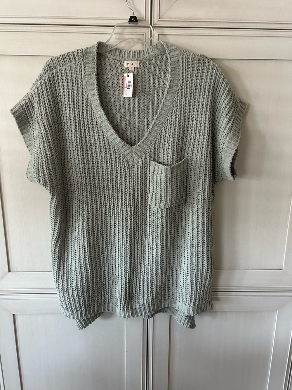 POL Light Sage Green V-Neck Knit Sweater